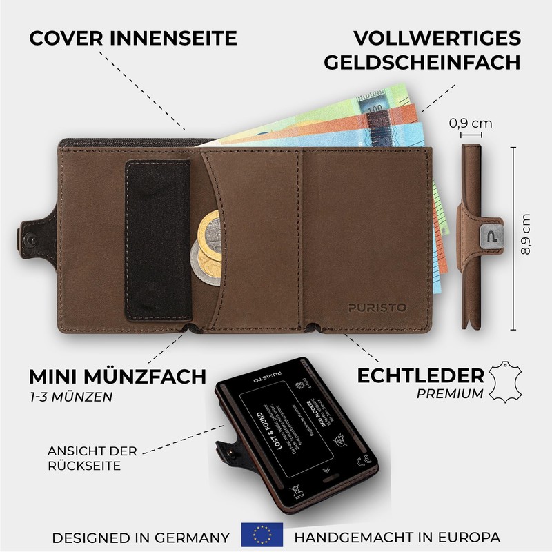 PURISTO KLIK Slim Wallet Add Ons Leather Cover, Brown vintage,