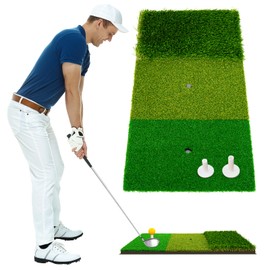 Foldable Golf Hitting Mat Dual-Turf Golf Practice Mat Portable Design Fairway and Rough Grass Surfaces Ideal for Backyard Office and Travel Swing & Chipping Practice (Tri-Turf Mat)