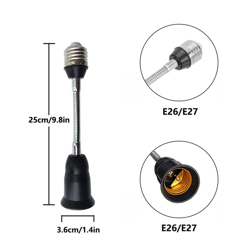 E26/E27 Light Socket Extender Adapter, 25cm/9.8 inch Light Bulb Extension,E26