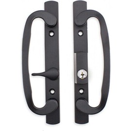 Wynn Hardware 8.5" Legacy Sliding Patio Glass Door Offset Latch Black Handle Set with Keys - Sash Controls 2265 Keyed Lock - Fits 3-15/16" Screw Hole Spacing and 1-1/4" to 2-1/4" Door Thickness