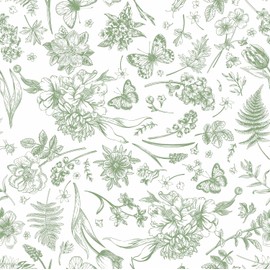Green Wallpaper Floral Peel and Stick Wallpaper 78.7" x 17.3" Sage Green Contact Paper Peel and Stick Cottage Core Butterfly Wall Paper for Bedroom Shelves Removable Self-Adhesive Waterproof