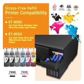 LiTuhorse 2-Pack T552 552 Cyan Ink Refill Bottles for ET-8500 ET-8550 8500 8550 Printer, T552220-S 552 C 552C T552C 552CS T552CS Ultra-high Capacity Ink Bottle