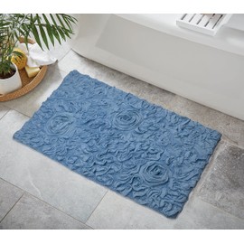 Home Weavers Bell Flower Collection 24"x40" Rectangle 100% Cotton Tufted Bath Rugs, Extra Soft and Absorbent Bath Rugs, Non-Slip Bath Mats, Machine Washable, Bathroom Bath Mats for Floor, Sky Blue