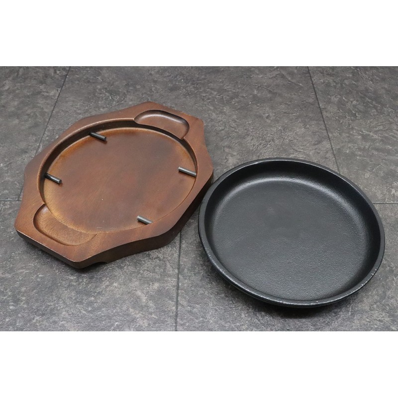 Asahi Steak Plate (with Wooden Base) Iron Casting, Hot Tray,