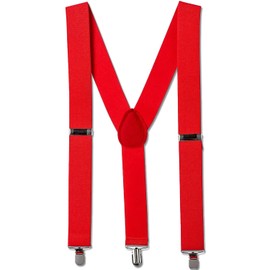 Red Adjustable Metal Clip Accessory Suspenders - 1 Pack - Durable Polyester, Stylish & Versatile Accessory - Perfect For Weddings, Events & Everyday Elegance, One Size Fits Most
