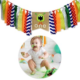 Full Win Shop Cartoon Monster Theme First Birthday Party Decorations- Funny Monster One High Chair Banner, Baby Boy Photo Photo Booth Birthday Party Supplies Decorations