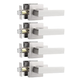 Probrico 4 Pack Square Door Levers Handles Keyless Passage Lockset Interior Hallway and Closet Hardware in Satin Nickel,Heavy Duty