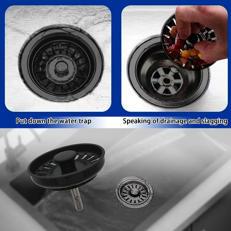 Black Kitchen Sink Drain Basket Strainer Stopper Replacement for Polymer