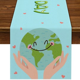 Nepnuser Happy Earth Day Table Runner Environmental Protection Earth Day Themed Party Decoration for Kids School Classroom Home Decor