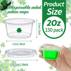 HSLCGF 150 Pcs 2 Oz Jello Shot Cups with Lids St. Patrick's Disposable Mini Sauce Cups 2 Oz Plastic Containers with Lids St. Patrick's Day Green Shamrock Shot Cups for St Patrick's Day Party Supplies