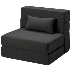 SUYOLS Folding Sofa Bed Single Plus with Pillow- Convertible Chair Floor Couch & Sleeping Mattress - Foldable Memory Foam Sleeper for Living Room/Dorm/Guest Room/Home Office, Dark Grey