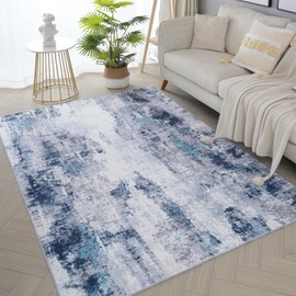 BRICHOEE Modern Abstract Area Rug, 3x5 Blue Indoor Area Rug Soft Non-Slip Low Pile Machine Washable Entryway Rug for Hallway