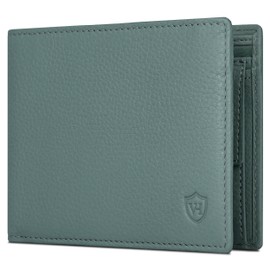 VON HEESEN Men's Leather Wallet with RFID Protection - Genuine Leather Wallet for Men - Women's Wallet, Turquoise (Silver Pine), Landscape Medium (Bifold)