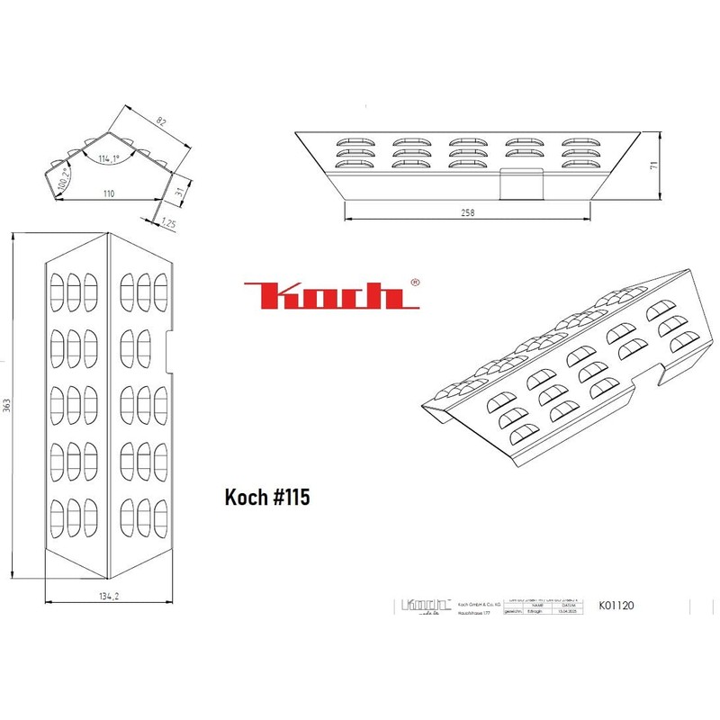 Koch #115 Stainless Flame Distributor 363 x 134 mm Suitable