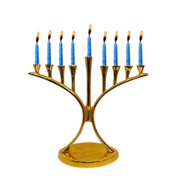 Aluminium Hanukkah Menorah, 9 Polished Branches Chanukah Menorah, Curved Design