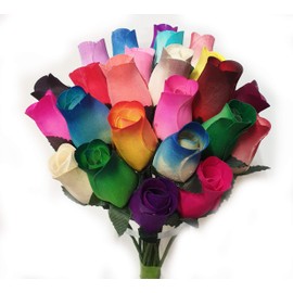 Homestreet Everlasting Flower Bouquet, 2 Dozen Wooden Roses in a choice of colours, Instant Floral Gift (Various)