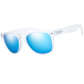 The Fresh Matte Frosted Frame Reflective Colored Mirror Lens Horn Rimmed Sunglasses with Gift Box (1-Frost, Blue Sky Mirror)