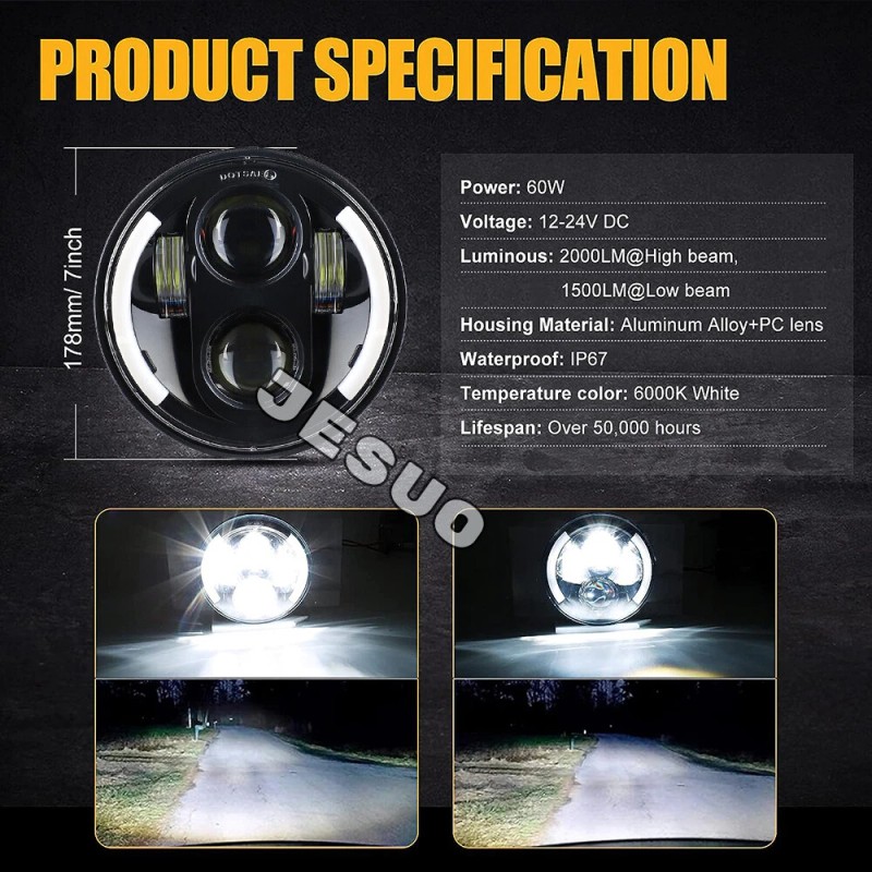 JESUO 4PCS DOT 5 3/4" 5.75 LED Headlights HI/LO DRL