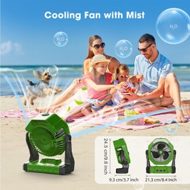 Ausic Portable Misting Fans for Outside, [Max 35H Runtime] Outdoor Cooling Fan for Patios, 8 Inch Battery Operated Rechargeable Fans, Water Spray Fan with LED Light, Travel Beach Camping Essential
