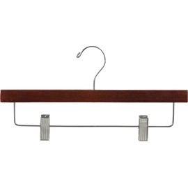 Wooden Pant Hanger with Walnut Finish and Adjustable Cushion Clips, Flat Wood Bottom Hangers with Chrome Swivel Hook (Set of 50) by The Great American Hanger Company