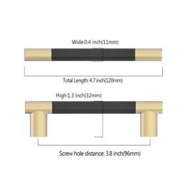 Asidrama 10 Pack 3.75 Inch(96mm) Knurled Matte Black and Gold Kitchen Cabinet Handles, Cabinet Pulls Kitchen Cabinet Hardware Cupboard Handles Drawer Pulls