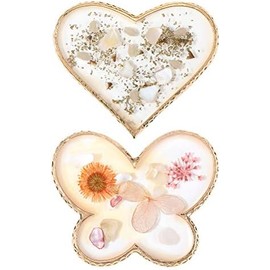 Paleta de Uñas de Resina Beige Borde Dorado 2 Piezas Ágata Cristalina, Formas Corazón y Concha, Exhibidor y Muestrario para Decoracion de Uñas