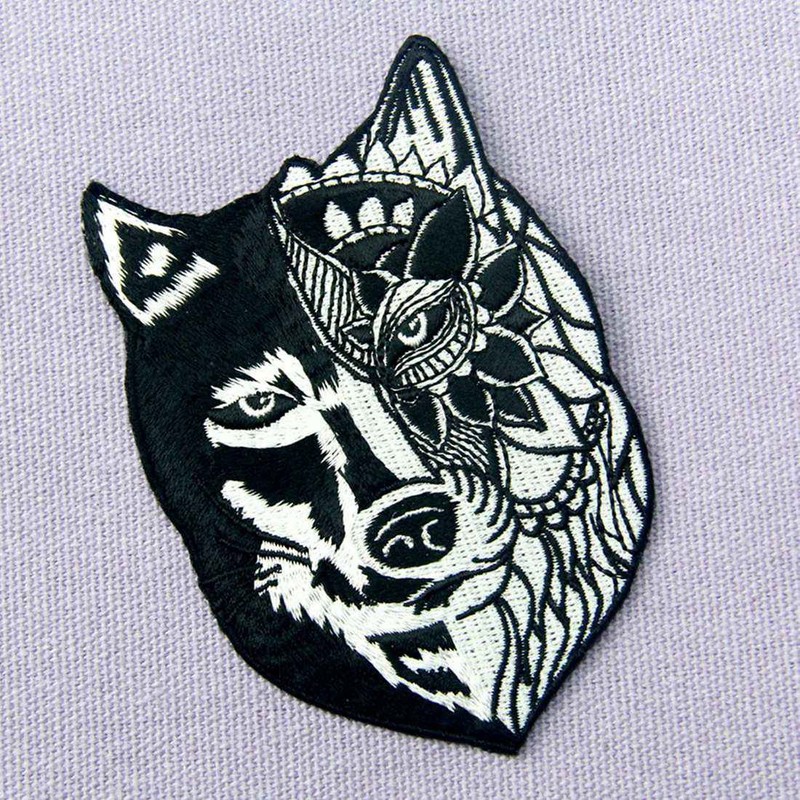 Sunflower Tribal Wolf Embroidered Badge Iron on or Sew on