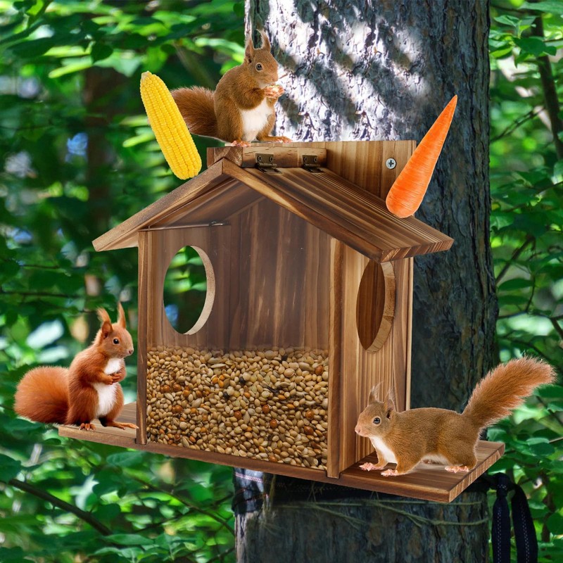 Squirrel Feeder House, Wooden Squirrel Feeder Box Garden Ornaments Squirrel