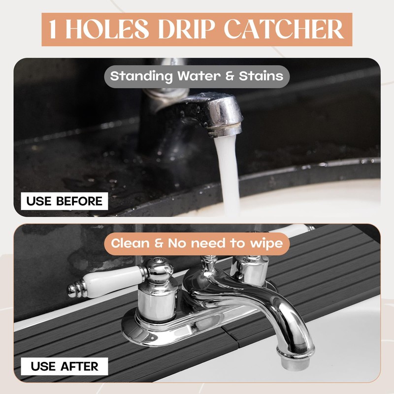 Teenyyou an Oval Hole Gray Faucet Mat for Kitchen Sink