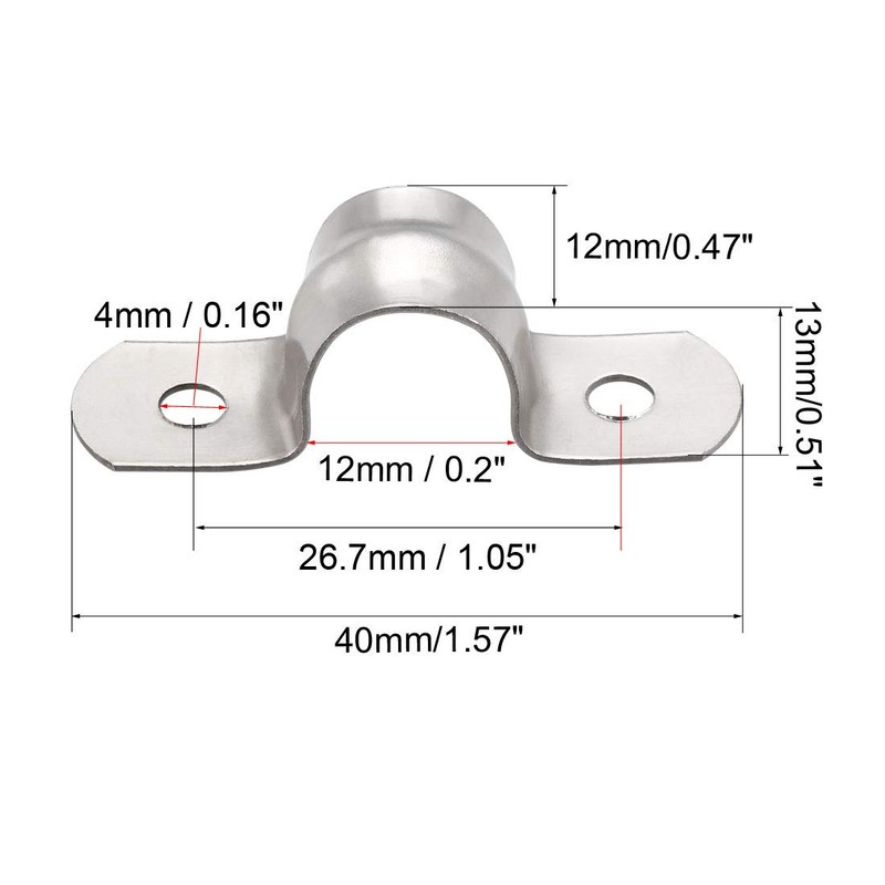 sourcing map 12mm(0.5") Rigid Pipe Strap, 2 Holes 304 Stainless