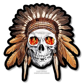 OwnTheAvenue 4Pcs - Indian Chief Skull Flames Laptop Bumper Auto Vinyl Sticker Decals 3.75"