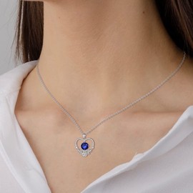 BriLove Mothers Day Gift Heart Rose Flower Necklace, 925 Sterling Silver Cubic Zirconia Dainty Love Pendant Necklace for Women Sapphire Color Silver-Tone, Christmas Birthday Jewelry