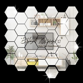 Bikri Kendra - 32 Hexagon with 20 Butterfly Silver Mirror Stickers for Wall, Hexagon Mirror Wall Stickers, Acrylic Mirror Wall Sticker, Wall Stickers for Hall Room, Bedroom