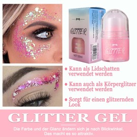 EONFAVE Roll-on Body Glitter Gel, Mermaid Sequins Glitter Face, Liquid Festival Accessories, Glitter Face Paint Holographic Hair Glitter Gel (05 Pink)