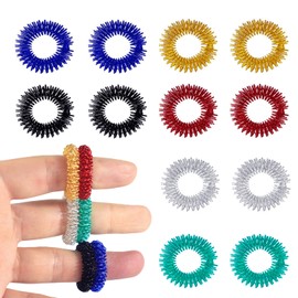 12 Piece Acupressure Ring Set, Colour Acupressure Rings, Stress Ring, Massage Rings for Finger Acupressure Ring, for Stress Reducer and Promote Blood Circulation, Finger Massage or Toe Massage