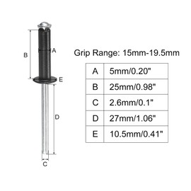 sourcing map Blind Rivets 5 mm x 25 mm Flat Round Head Rivets for Metal Plates Joining Black Pack of 25