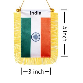 CANTENDO 2 Pack India Window Hanging Flag,Mini Indian Car Flag with Pole Tassel Suction Cup Rearview Mirror Decoration(3x5 Inch)