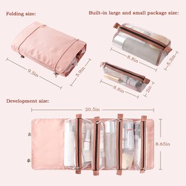 Toiletry Bag, Clear Makeup Bags Travel Cosmetic Bag Portable Hanging Zipper Organize Bag Waterproof, Detachable Small Toiletry Bags Daily Makeup for Women, Pink