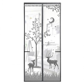Gray Deer Print Magnetic Screen Door for Entrance Door Screen 90x200