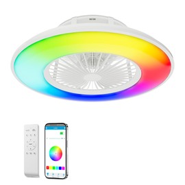 mollie 22" Low Profile Ceiling Fan with Light and Remote, RGB LED Ceiling Fan with Bluetooth Speaker for Bedroom and Living Room, White