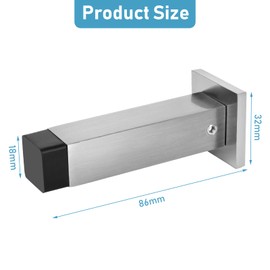 KOLAKO Door Stop, Door Stopper for Skirtings, 86mm Wall Mounted Door Stop Indoors Metal Doorstop Polished Stainless Door Stoppers with Rubber Buffer Sound Dampening for Office, Home (Silver)