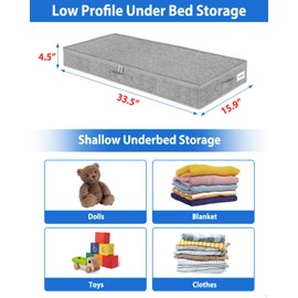 2 Pack Low Profile Under Bed Storage Containers 4.5 Inch Height, Shallow Underbed Couch Storage Organizer With Sturdy Sidewalls/Bottom, Thin Underbed Storage Bins For Clothes Dorm Dresser Sofa- Grey