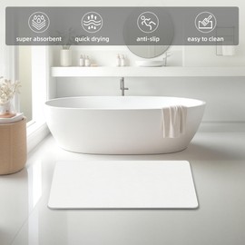 THMINS Extra Large Stone Bath Mat, 36''x24'' Non-Slip Diatomaceous Earth Stone Bath Mat, Super Absorbent Quick Drying for Bathroom/Kitchen, Easy to Clean