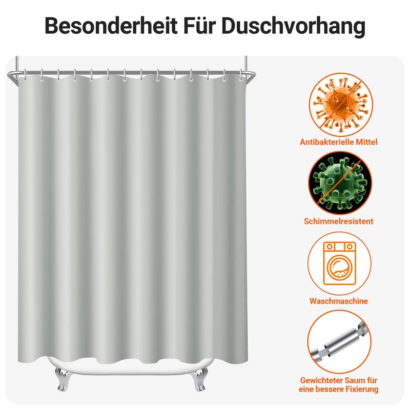 Lerores Duschvorhang 80x200cm Grau, Beschwerter Saum Antischimmel Textil, Wasserabweisend, Waschbar