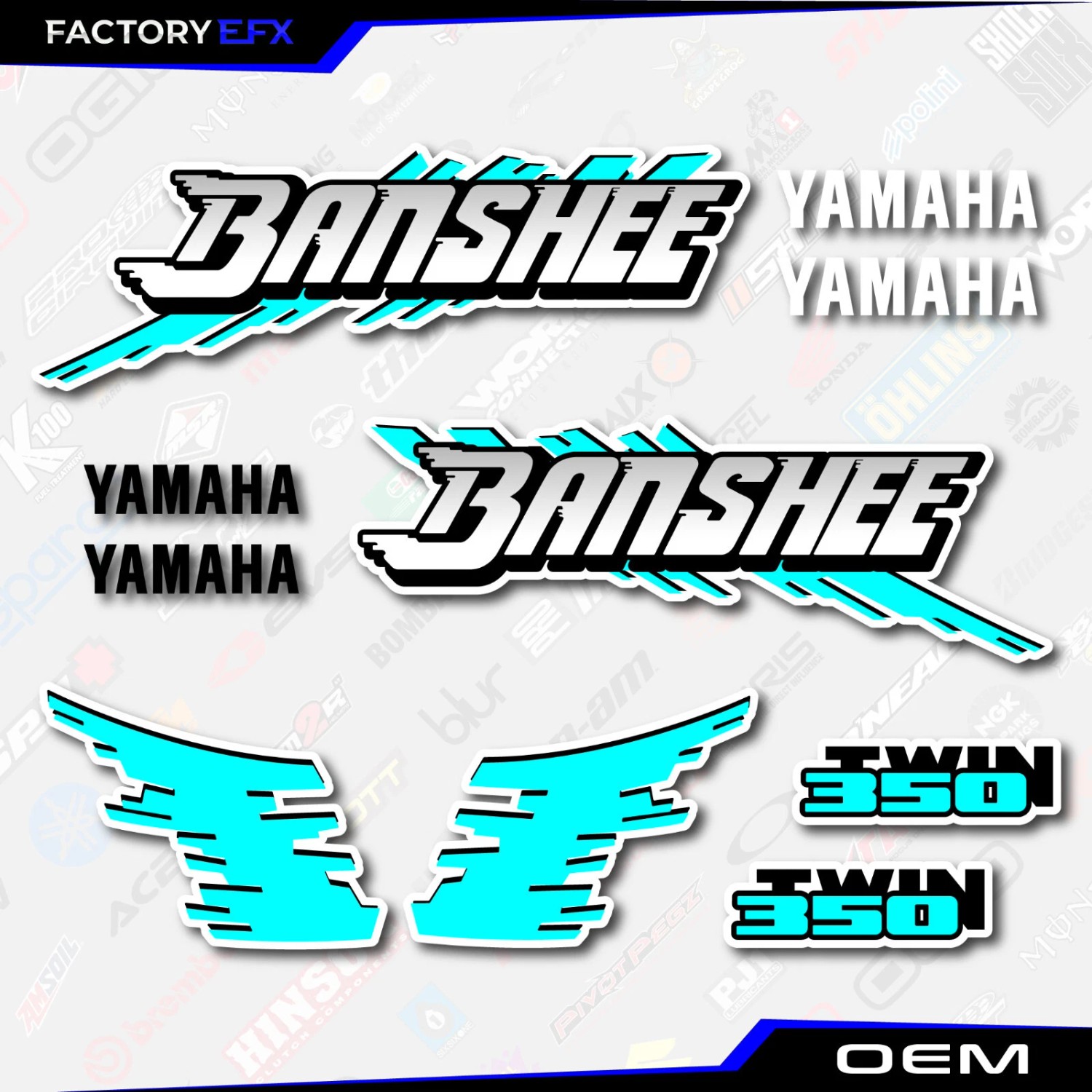 Yamaha Banshee Decals Cyan Retro Graphics Kit fits 1991-93 Yamaha ...