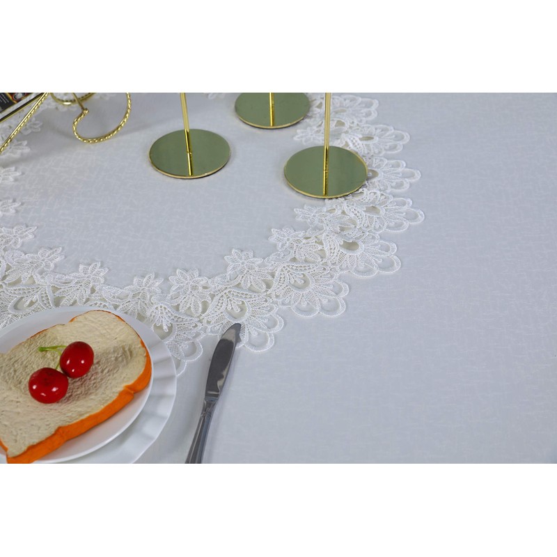 Inmerget Small Square White Tablecloth Elegant Lace End Beside Table