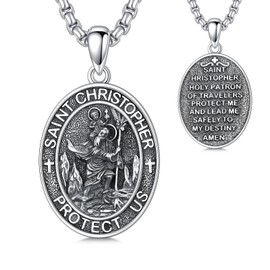 Cargari Saint Christopher Necklace for Men 925 Sterling Silver St Christopher Medal St Christopher Pendant Mens Amulet Necklace Protection Jewelry Religious Gifts for Men Women