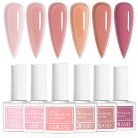 Saviland 5-in-1 Color Gel, Pink, 6 Colors x 0.3 fl oz (10 ml), Transparency, Long Gel, Builder Gel, Beginners, Nail Repair Hard Gel