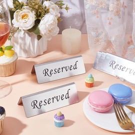 UNICRAFTALE Pack of 5 "Reserved" Sign Made of Stainless Steel Reserved Sign For Restaurants Metal Table Tops Reserved Signs Double Sided Reserved Tables Signs For Business Offices Weddings