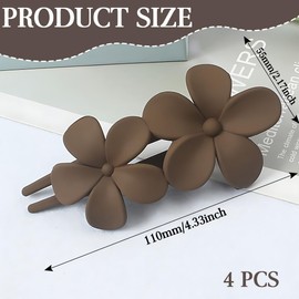 VONJUMA Pack of 4 Pinces À Cheveux Flower Hair Clips Large Colourful Glittering Duckbill Shape Hairpin Elegant Hair Clips Women's Hair Accessories for Women Girls 110 x 40 x 55 mm Black Pink Brown